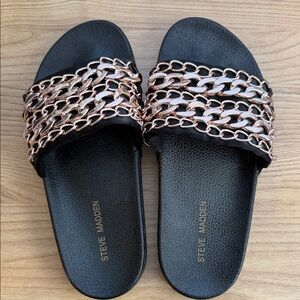 Steve Madden Black Sandals with Gold Chain